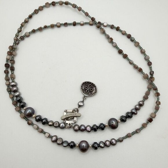 33" SILPADA N1784 Sterling Silver, Hematite, pearl, glass seed bead necklace! - Picture 3 of 13
